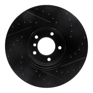 BMW 750IL Brake Rotor (1) - Front Left - R1 Concepts - Drilled & Slotted - Black - `95-`01